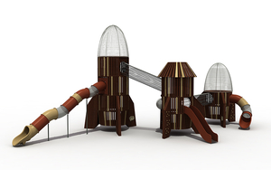 플라스틱 활주를 가진 우주 로켓 옥외 나무로되는 모험 운동장 장비
